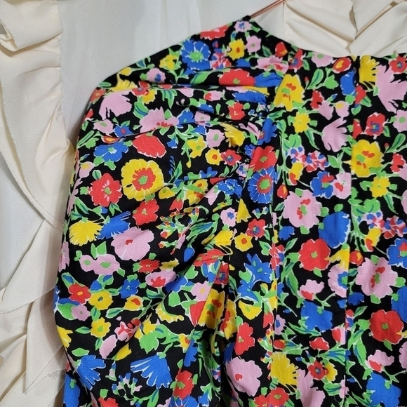 Zara Floral Puff Shoulder Mini Dress XS Dramatic Gigot Statement Sleeve Cotton - Picture 10 of 12